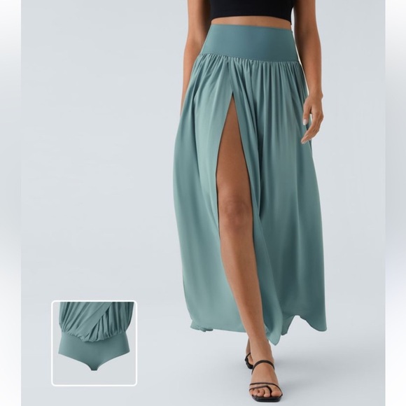 Halara NWT Breezeful High Waisted Flowy Maxi Casual Skirt Sz Medium Stone Blue - Picture 1 of 13